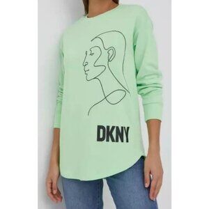 DKNY Relaxed Fit Tunic Sweatshirt Green High Low Pullover Women S